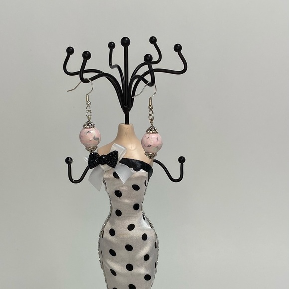 Unique Handmade Polymer Clay Pink & White Earrings - Picture 6 of 12